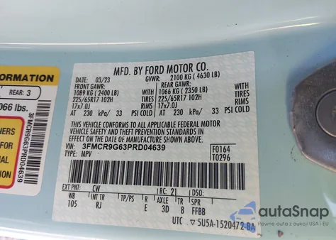 2023 Ford Bronco Sport Heritage z USA, uszkodzony, nr VIN 3FMCR9G63PRD04639